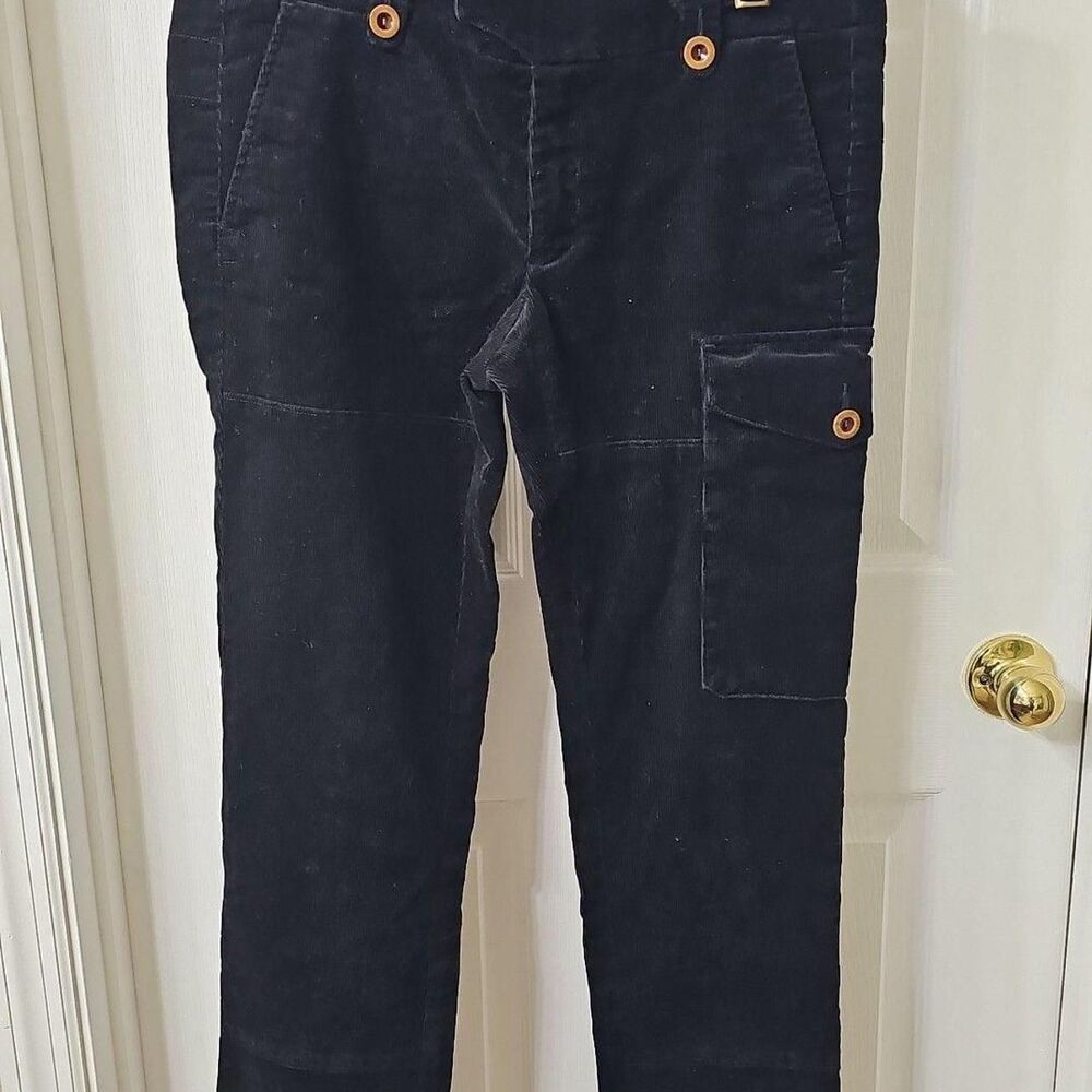 Ralph Lauren Women's Black Corduroy Cargo Pants with Buckle Detail Size 12